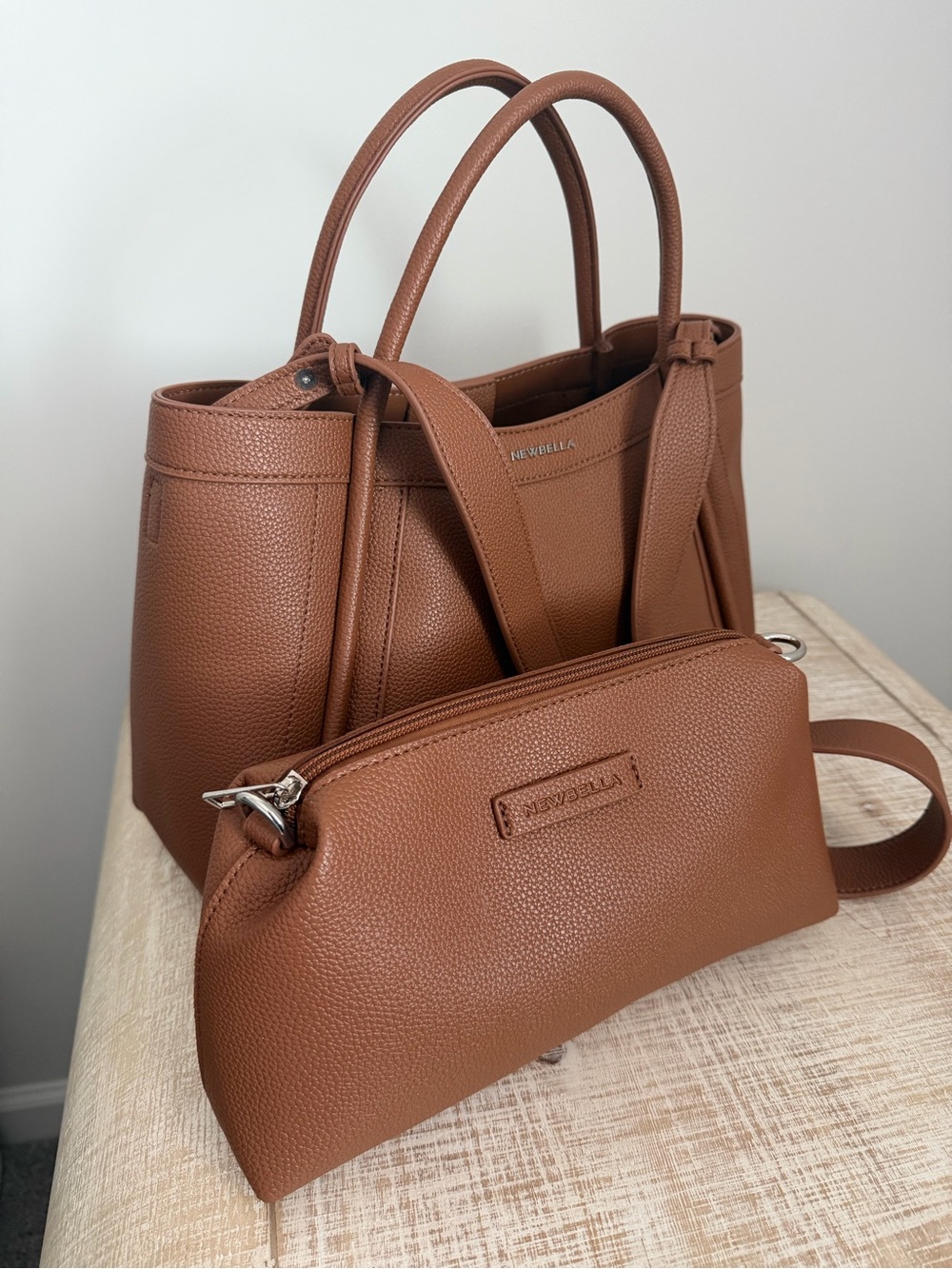 Women's Leather Tote and Crossbody Set in Brown